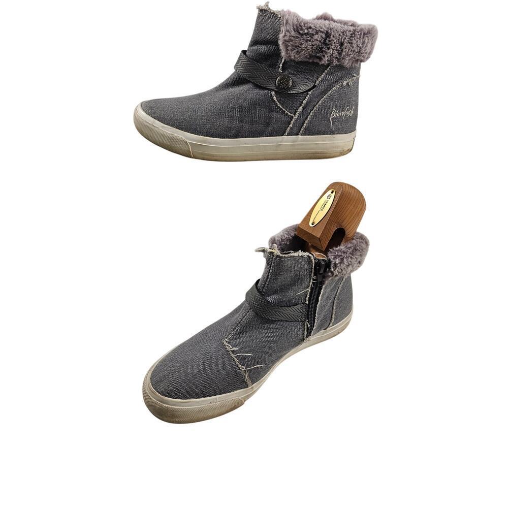 Blowfish Malibu Cotton Ankle Booties Faux Fur 8.5 grey slip on comfort shoe